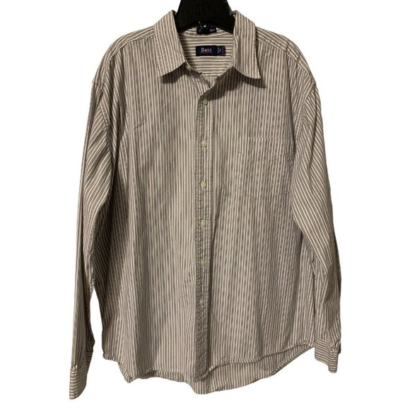 G.H. Bass & Co Mens Black Red White Striped Long Sleeve Button Down Shirt XL - Picture 1 of 5